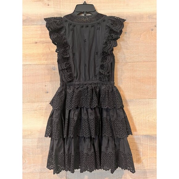 NEW ULLA JOHNSON  Lilith Eyelet Mini Dress in BLACK SIZE 2 - Picture 5 of 8